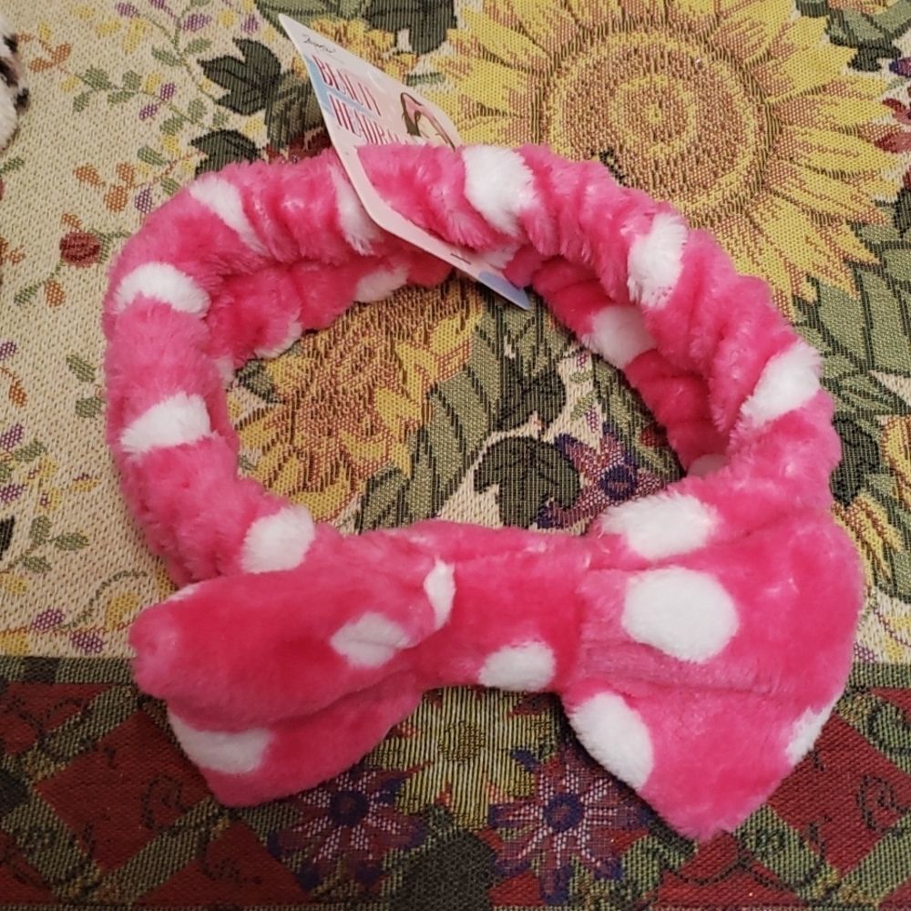 Pink & White polkadot Softy Bow Headband NWT  HIT BUY NOW ITEM